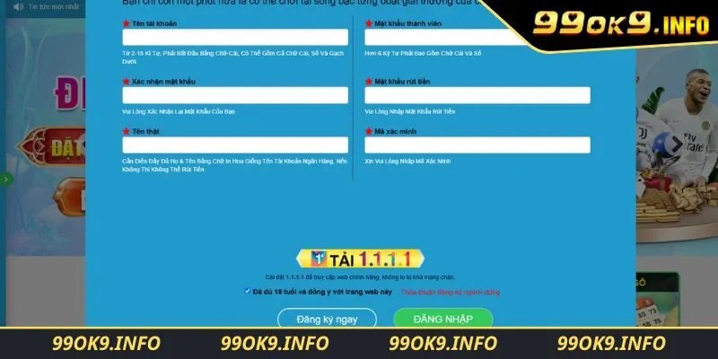 Cung cấp đầy đủ thông tin đăng ký 99OK